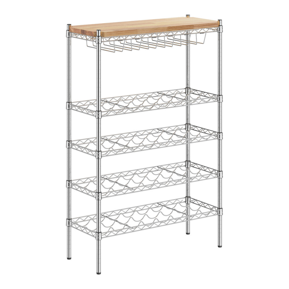 Regency 14" x 36" 4 Shelf 32-Bottle Wire Wine Rack with 54" Posts and Hardwood Top