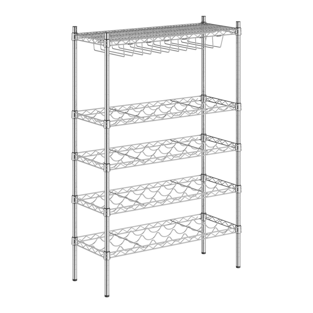 Regency 14" x 36" 4 Shelf 32-Bottle Wire Wine Rack with 54" Posts