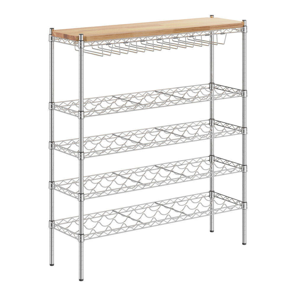 Regency 14" x 48" 4 Shelf 44-Bottle Wire Wine Rack with 54" Posts and Hardwood Top