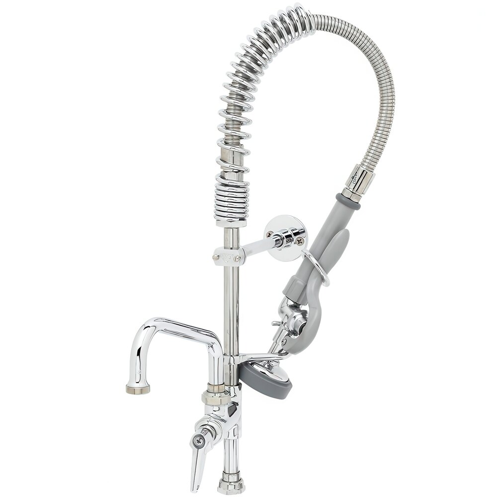T&S MPZ-KIT-LN06 EasyInstall 21 1/2" High Mini Pre-Rinse Faucet Retrofit Kit with 24" Hose, 6" Add-On Faucet, and 6" Wall Bracket