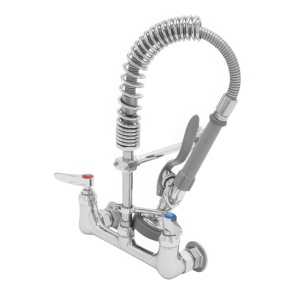 T&S MPZ-8WLN-00-X Min-PRU Wall-Mounted Pre-Rinse Faucet 6" Wall Bracket, 6" Riser, 20" Hose, and Lever Handles