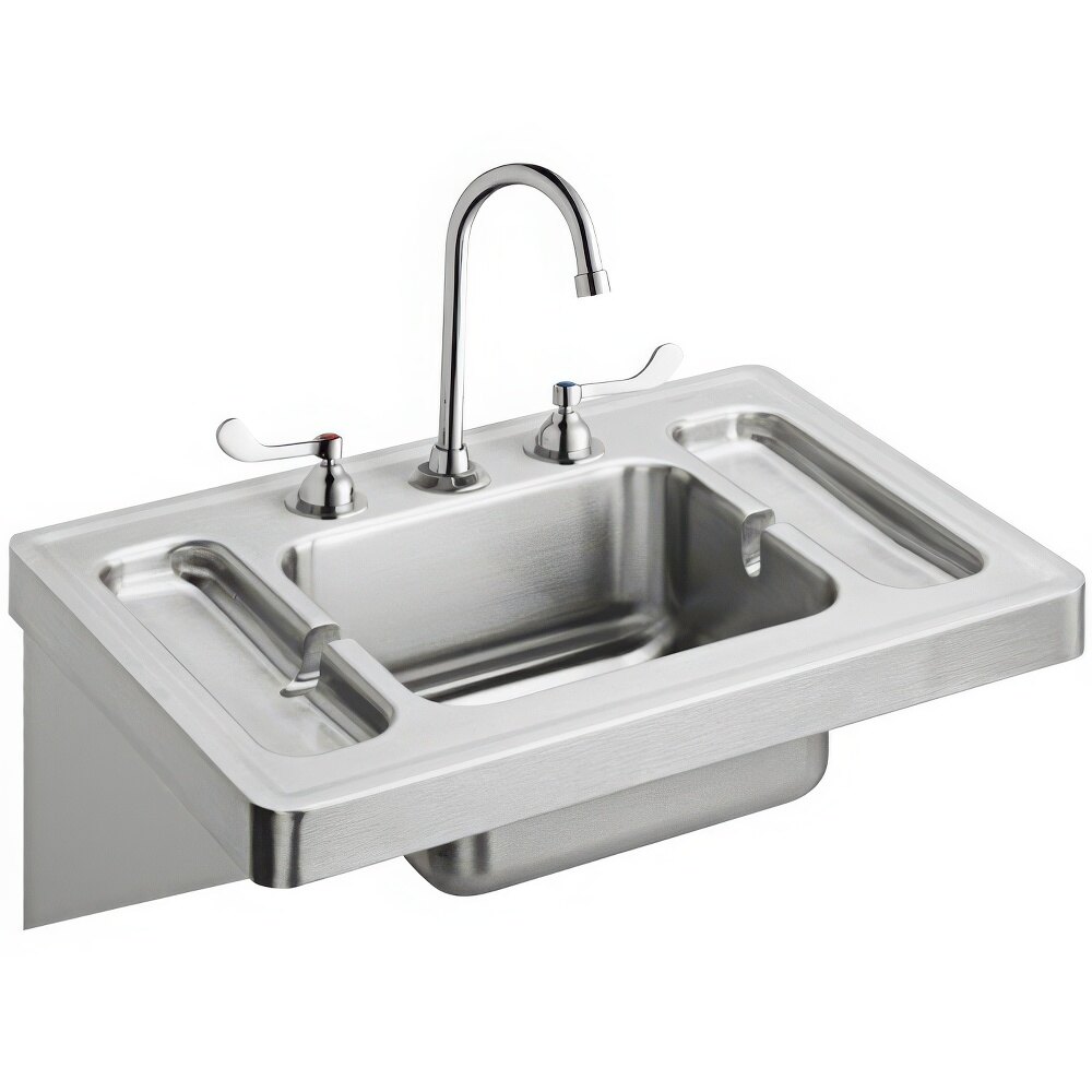 Zurn Elkay ESLV2820W4C Stainless Steel Wall Hung Single Bowl ADA Lavatory Sink Kit with LK940GN05T4H Faucet - 14" x 12" x 7 1/2" Bowl