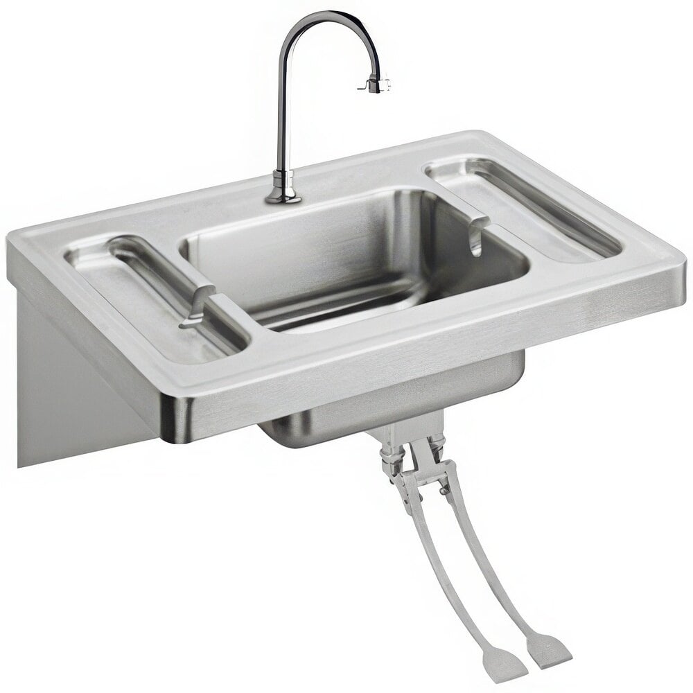 Zurn Elkay ESLV2820FC Stainless Steel Wall Hung Single Bowl Lavatory Sink Kit with Foot Pedals - 14" x 12" x 7 1/2" Bowl