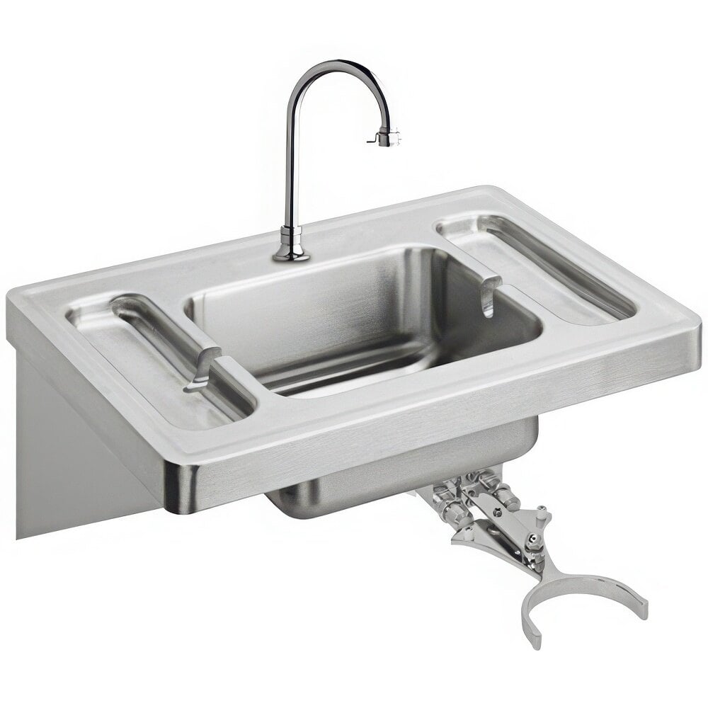 Zurn Elkay ESLV2820KC Stainless Steel Wall Hung Single Bowl Lavatory Sink Kit with Knee Control - 14" x 12" x 7 1/2" Bowl