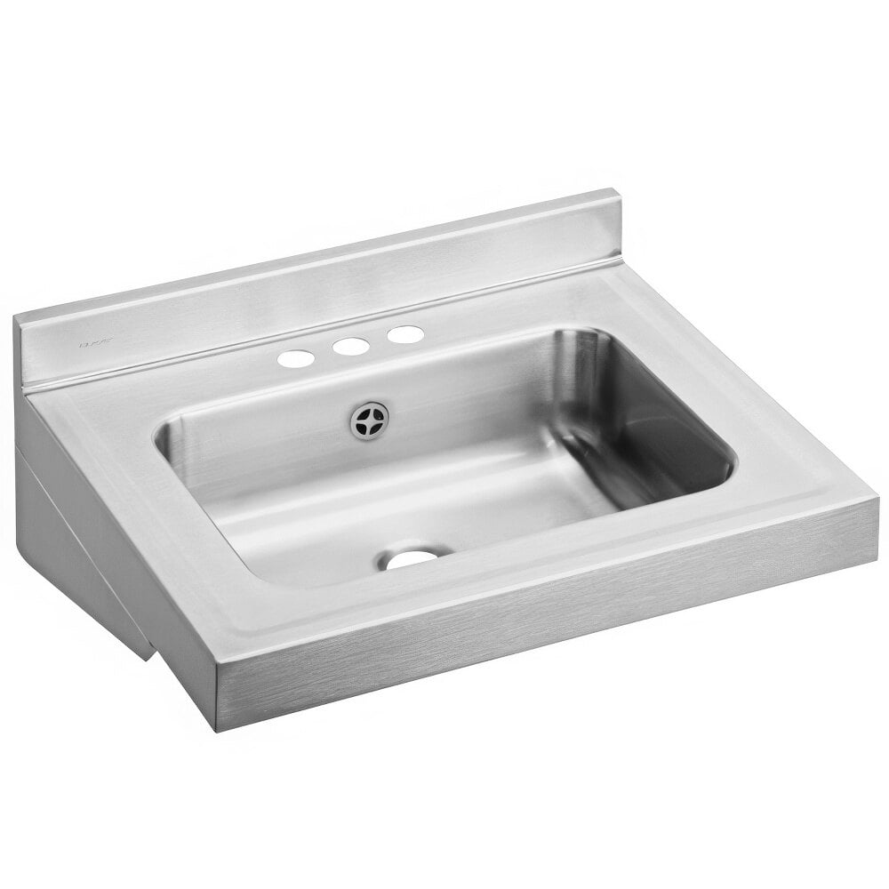 Zurn Elkay ELVWO2219CS3 Stainless Steel Wall Hung Single Bowl ADA Lavatory Sink with 3 Close Faucet Holes and Overflow Assembly - 16" x 11 1/2" x 5 1/2" Bowl
