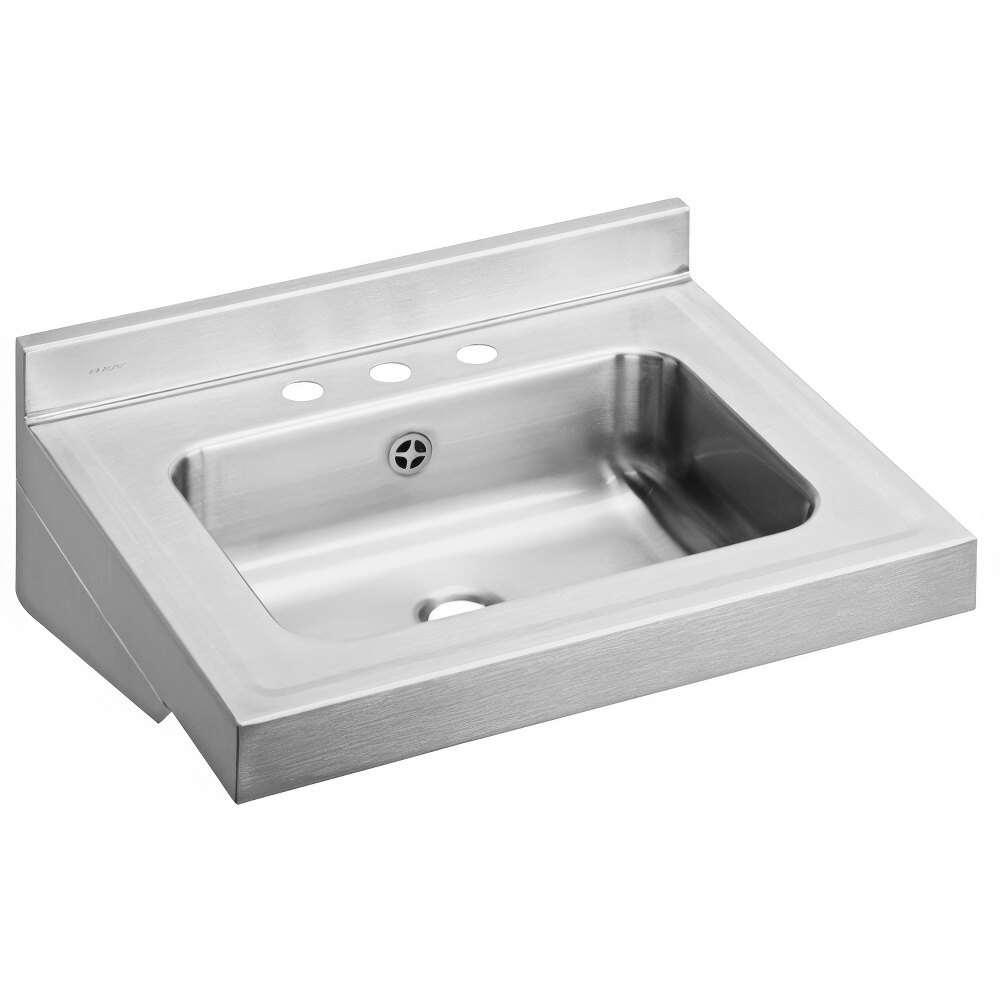 Zurn Elkay ELVWO22193 Stainless Steel Wall Hung Single Bowl ADA Lavatory Sink with 3 Faucet Holes and Overflow Assembly - 16" x 11 1/2" x 5 1/2" Bowl
