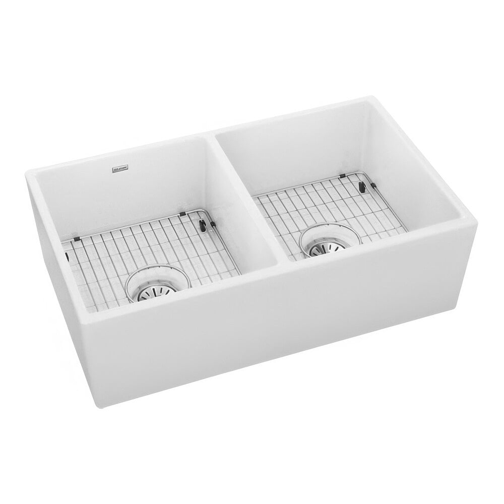 Zurn Elkay SWUF32189WHC 33" x 19 15/16" White Fireclay Double Bowl Farmhouse Sink Kit