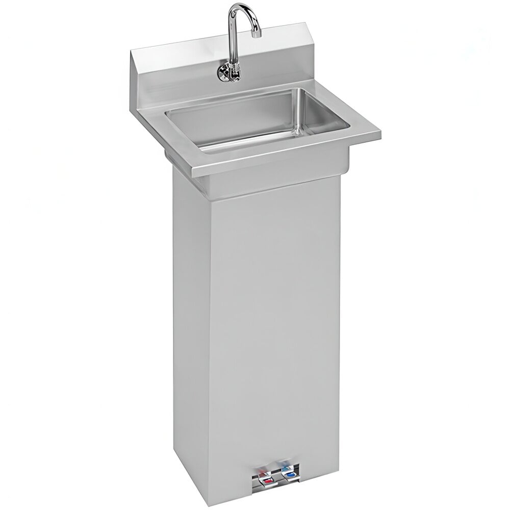 Zurn Elkay EHS-18-PEDX 18" x 14 1/2" Freestanding Hands-Free Sink with Foot-Operated Gooseneck Faucet