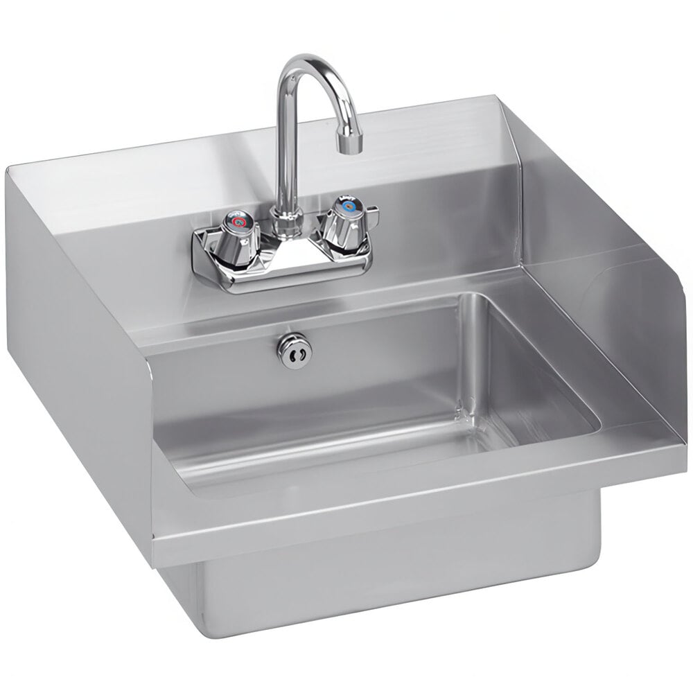 Zurn Elkay EHS-18-SDX 18" x 14 1/2" Wall Mount Hand Sink with Gooseneck Faucet, Sidesplash, and P-Trap