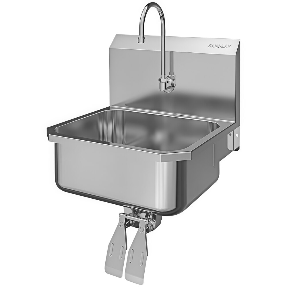 Sani-Lav 505L 19" x 18" Wall Mounted Hands-Free Sink with 1 Double Knee-Operated Faucet