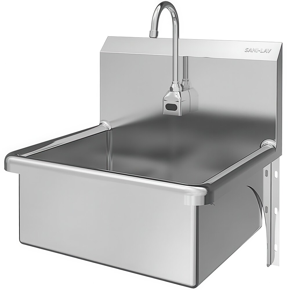 Sani-Lav 504A 23" x 20 1/2" Wall Mounted Hands-Free Sink with 1 AC-Powered Sensor Faucet