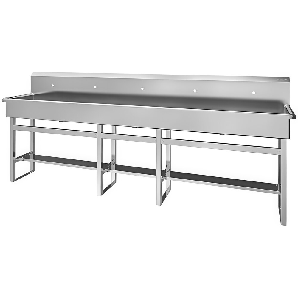 Sani-Lav 510F0 100" x 20" Multi-Station Floor Mounted Sink for 5 Faucets with Single Faucet Holes