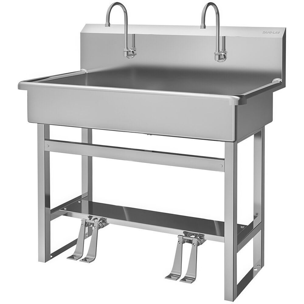 Sani-Lav 54FSL 40" x 20" Multi-Station Hands-Free Sink with 2 Foot-Operated Faucets