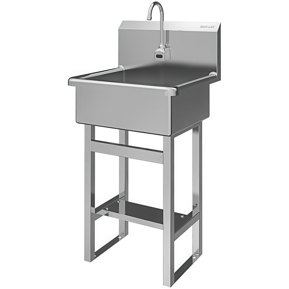 Sani-Lav 524B 23" x 20 1/2" Floor Mounted Hands-Free Sink with 1 Battery-Powered Sensor Faucet