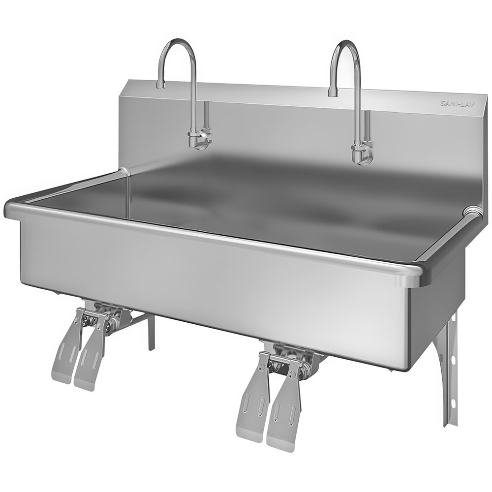 Sani-Lav 54WSL 40" x 20" Wall Mounted Multi-Station Hands-Free Sink with 2 Knee-Operated Faucets