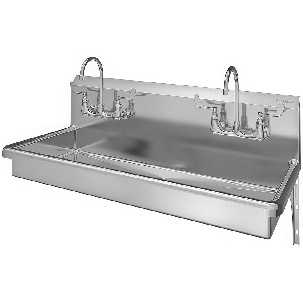 Sani-Lav 5A2F 48" x 20" Multi-Station Hand Sink with 2 Wall Mounted Faucets