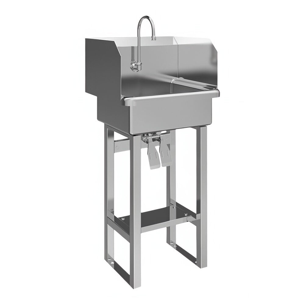 Sani-Lav 727FK2 20" x 17 1/2" Floor-Mounted Hands-Free Sink with 1 Double Knee-Operated 2.0 GPM Faucet and Side Splashes