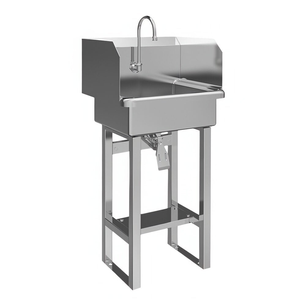 Sani-Lav 727FK1 20" x 17 1/2" Floor-Mounted Hands-Free Sink with 1 Knee-Operated 2.0 GPM Faucet and Side Splashes