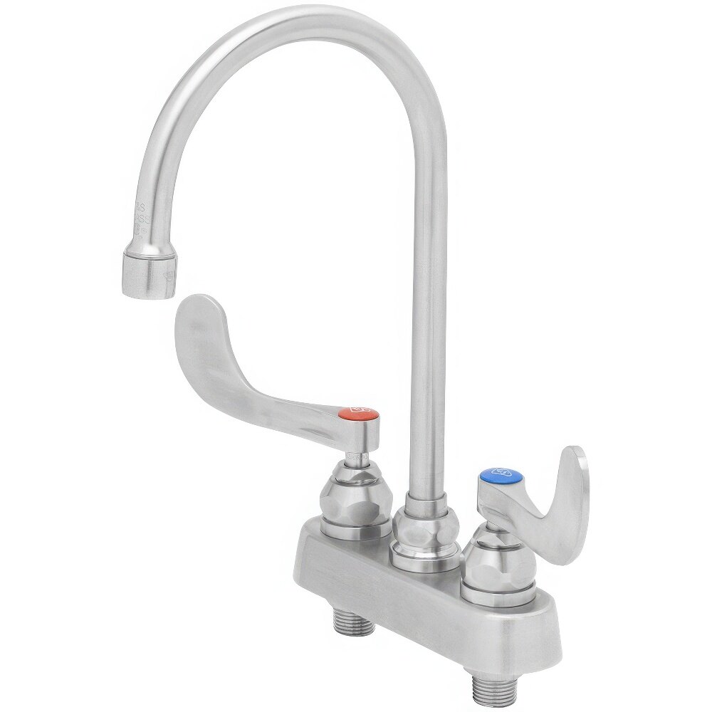 Eversteel by T&S S-1141-04 Stainless Steel Deck Mount Workboard Faucet with Wrist Action Handles and 5 3/4" Gooseneck Spout and 2.2 GPM Aerator