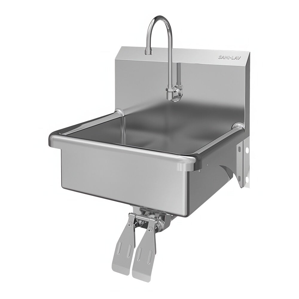 Sani-Lav 705.5 20" x 17 1/2" Wall-Mounted Hands-Free Sink with 1 Double Knee-Operated 0.5 GPM Faucet