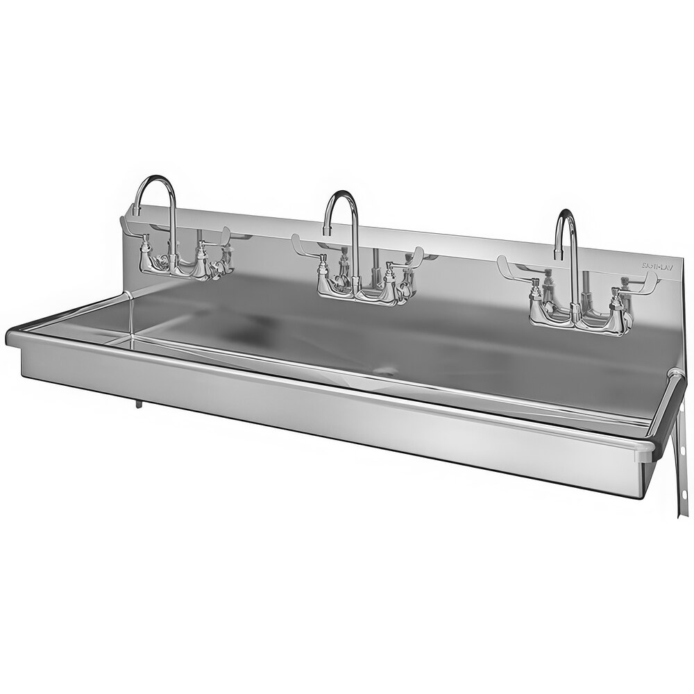 Sani-Lav 5A3F-0.5 68" x 20" Wall-Mounted Multi-Station Hand Sink with (3) 0.5 GPM Faucets