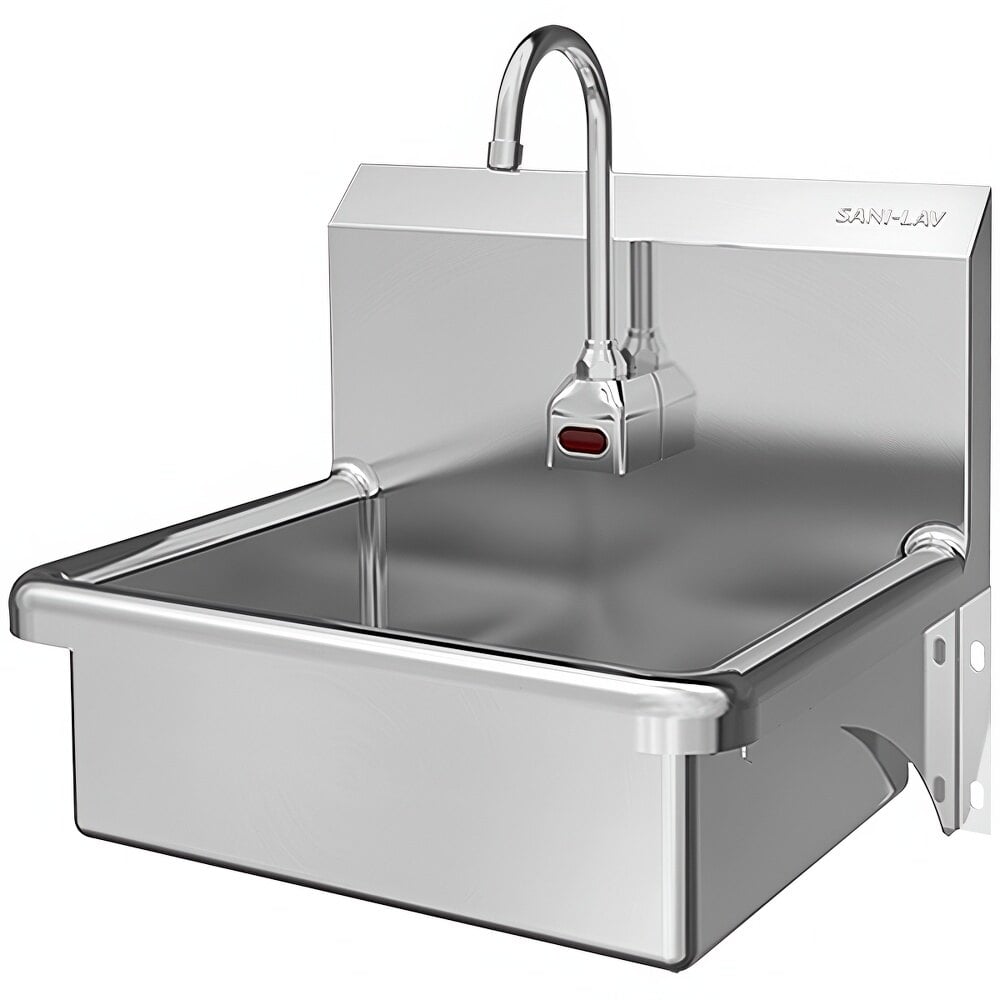 Sani-Lav 705B 20" x 17 1/2" Wall Mounted Hands-Free Sink with 1 Battery-Powered Sensor Faucet