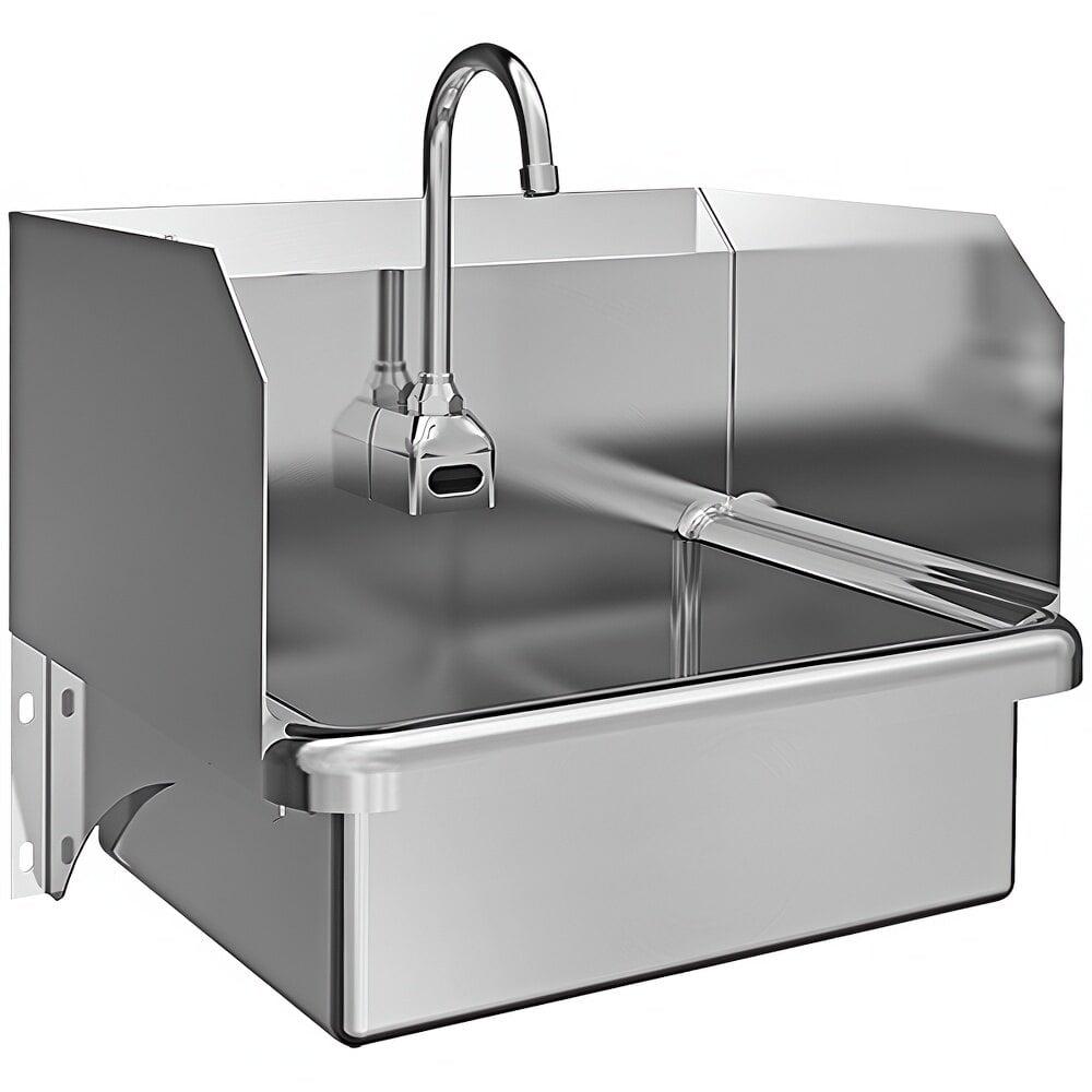 Sani-Lav 707B 20" x 17 1/2" Wall Mounted Hands-Free Sink with 1 Battery-Powered Sensor Faucet and Side Splashes
