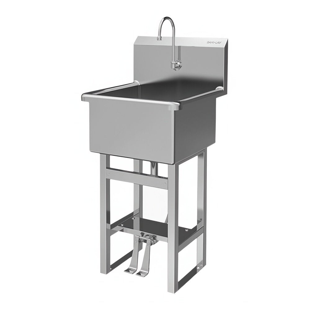Sani-Lav U18182-0.5 21" x 21 1/2" Floor-Mounted Hands-Free Sink with 1 Double Foot-Operated 0.5 GPM Faucet