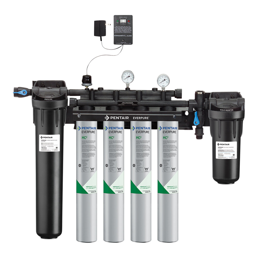 Everpure EV9437-11 High Flow CSR Quad-MC2 Water Filtration System with Pre-Filter and Low Pressure Alarm - .5 Micron and 6.7 GPM