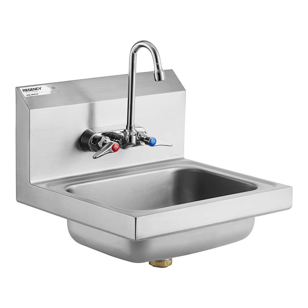 Regency 17" x 15" Wall-Mounted Hand Sink and T&S Faucet with 1.2 GPM Aerator, 4" Centers, 4 3/8" Gooseneck Spout, Escutcheon, and Tailpieces