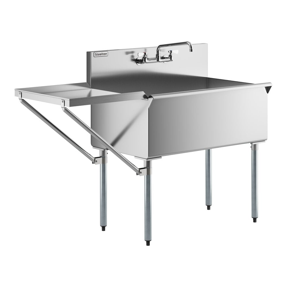 Steelton 36" x 24" x 14" Utility Sink with Drainboard and (1) 8" Center Faucet