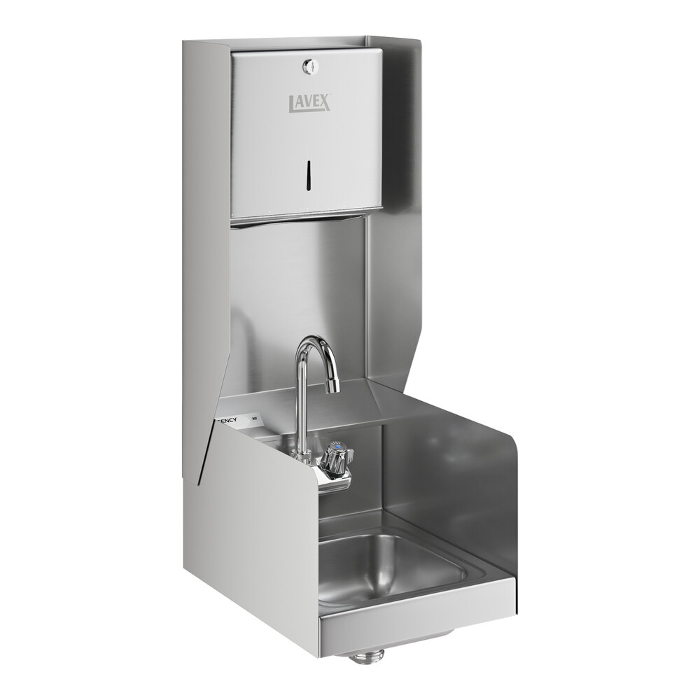 Regency 12" x 16" Wall Mounted Hand Sink with Side Splashes and Top Mounted Paper Towel