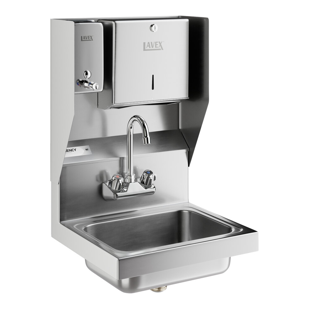 Regency 17" x 15" Wall Mounted Hand Sink with Top Mounted Paper Towel and Soap Dispenser