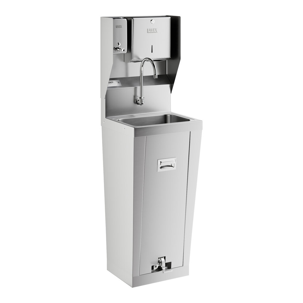 Regency 17" x 15" Hands Free Hand Sink with Pedestal Base and Top Mounted Paper Towel and Soap Dispenser