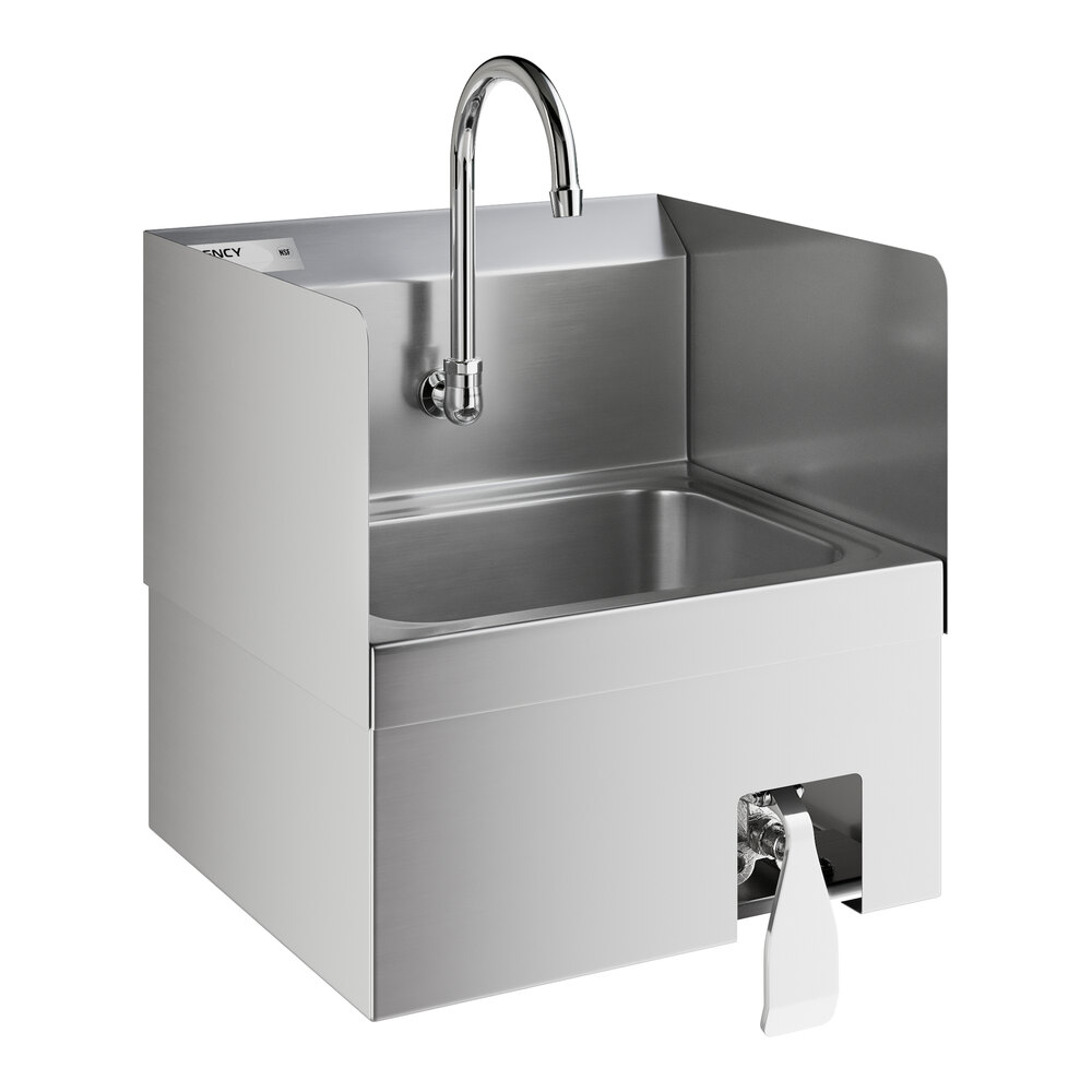 Regency 17" x 15" Wall Mounted Hands-Free Hand Sink with Knee Operated Valve and Side Splashes
