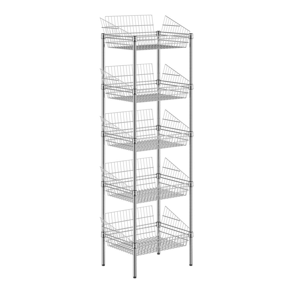 Regency NSF Chrome Stationary 5 Basket Storage Display Stand - 18" x 24" x 74"