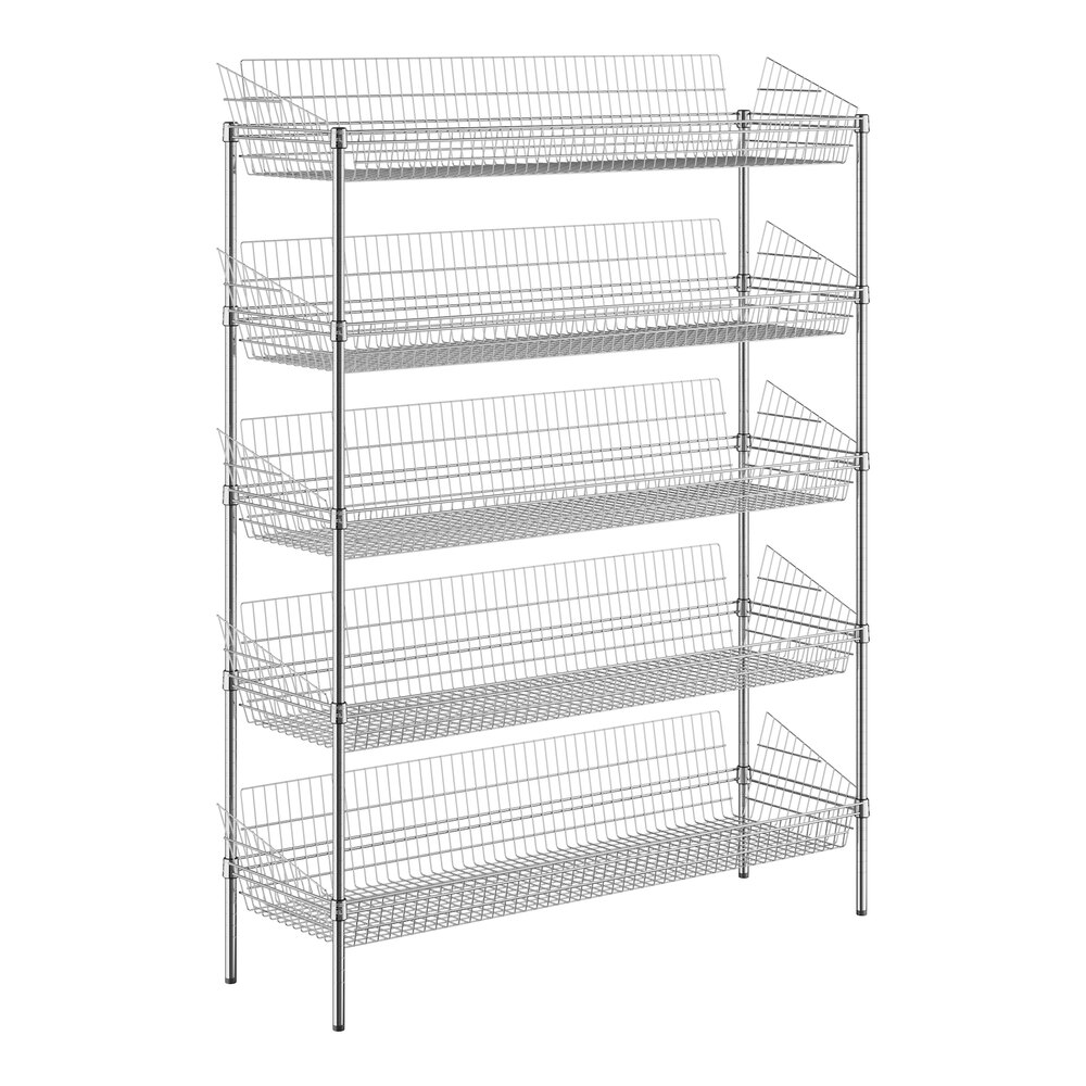 Regency NSF Chrome Stationary 5 Basket Storage Display Stand - 18" x 60" x 74"