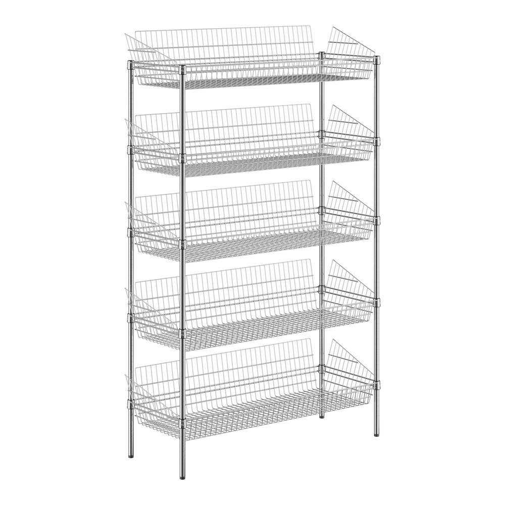 Regency NSF Chrome Stationary 5 Basket Storage Display Stand - 18" x 48" x 74"