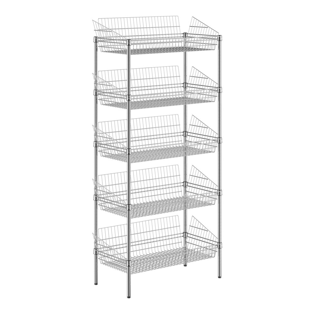 Regency NSF Chrome Stationary 5 Basket Storage Display Stand - 18" x 36" x 74"