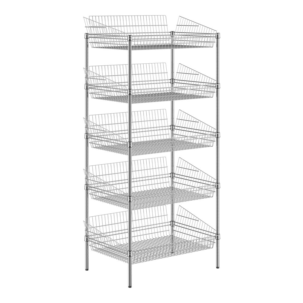 Regency NSF Chrome Stationary 5 Basket Storage Display Stand - 24" x 36" x 74"