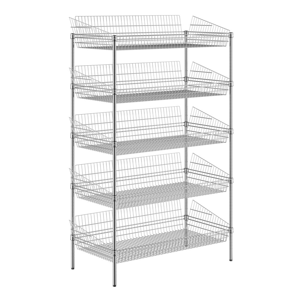 Regency NSF Chrome Stationary 5 Basket Storage Display Stand - 24" x 48" x 74"