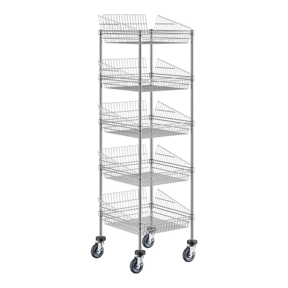 Regency NSF Chrome Mobile 5 Basket Storage Display Stand - 24" x 24" x 80"