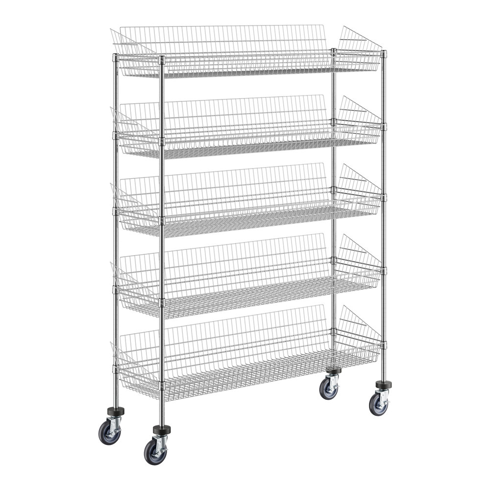 Regency NSF Chrome Mobile 5 Basket Storage Display Stand - 18" x 60" x 80"