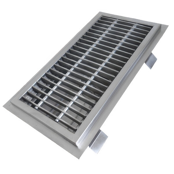 IMC/Teddy ASFT-1224-SG ASFT 12" x 24" 14 Gauge Stainless Steel Anti-Spill Floor Trough with Subway Grating and 3" x 4" Outlet