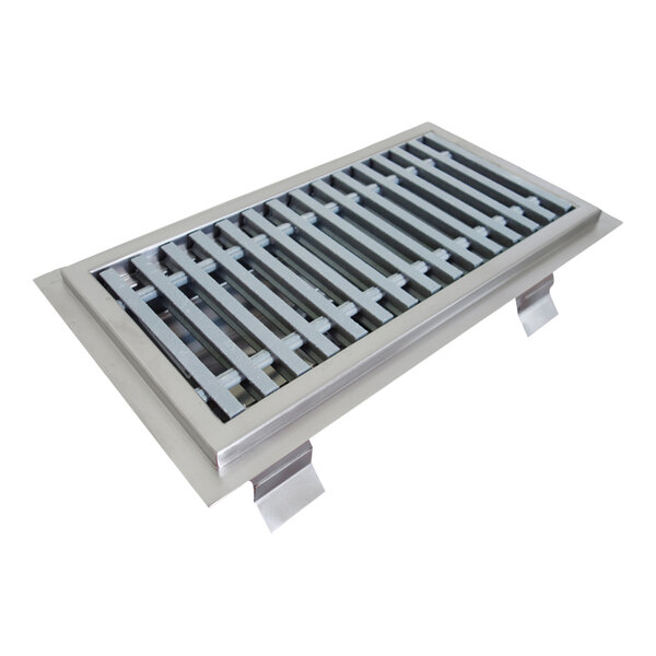 IMC/Teddy ASFT-1230-PFG ASFT 12" x 30" 14 Gauge Stainless Steel Anti-Spill Floor Trough with Fiberglass Grating and 3" x 4" Outlet