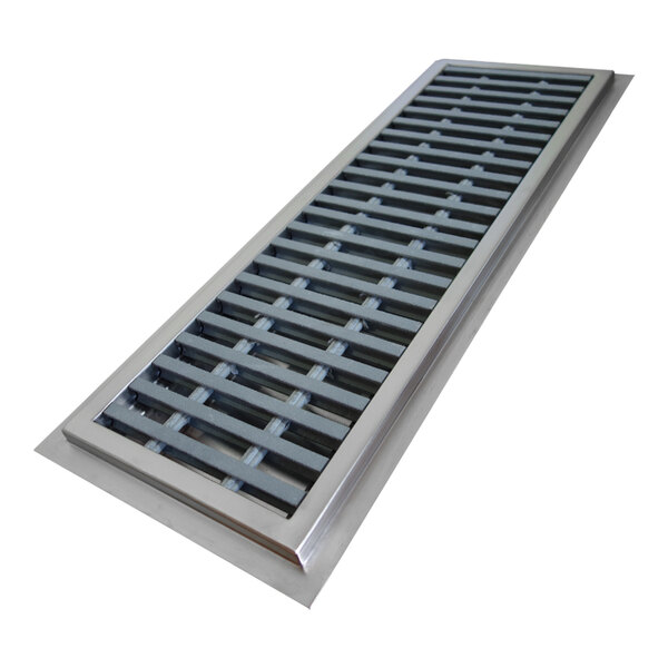 IMC/Teddy CFT-1236-PFG CFT 12" x 36" 16 Gauge Stainless Steel Floor Trough with Fiberglass Grating and 3" x 4" Outlet