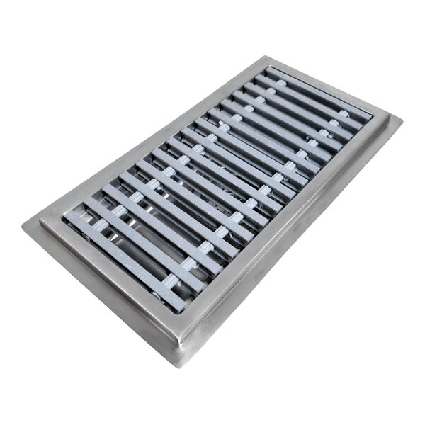 IMC/Teddy FT-1248-PFG FT 12" x 48" 14 Gauge Stainless Steel Floor Trough with Fiberglass Grating and 3" x 4" Outlet