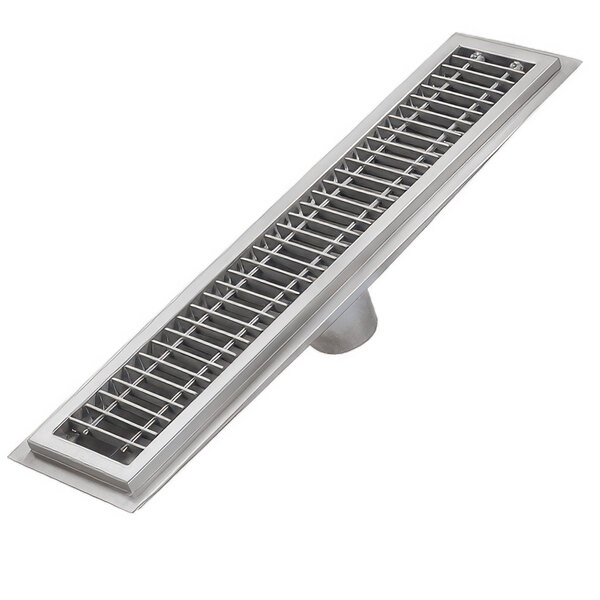 IMC/Teddy FWR-36-SG FWR 7 1/2" x 36" 16 Gauge Stainless Steel Floor Trough with Subway Grating and 3" x 4" Outlet