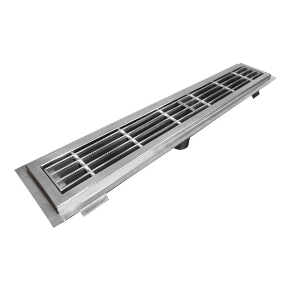 IMC/Teddy NWR-48-SGAS NWR 6" x 48" 16 Gauge Stainless Steel Floor Trough with Anti-Slip Subway Grating and 3" x 4" Outlet