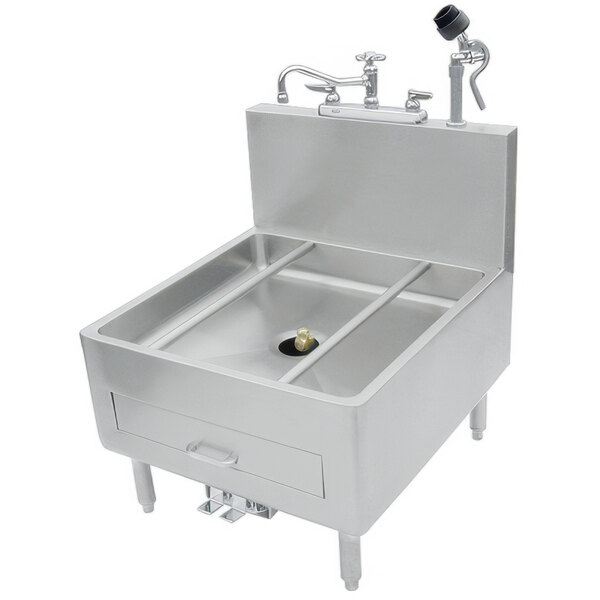 IMC/Teddy DL-2 21 1/2" x 25 1/2" Freestanding Utensil / Can Washer / Utility Sink with 2.2 GPM Splash-Mount Faucet, 44" Spray Hose, and Scrap Drawer